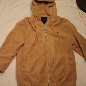 khaki brown teddy zip up hoodie